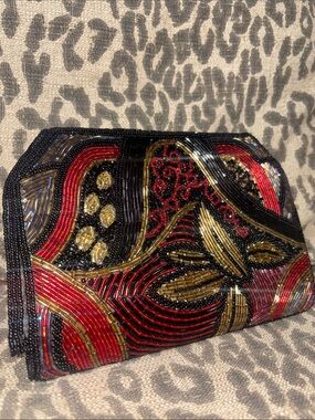 Vintage Marshall Fields art deco‎ beaded clutch black tie evening bag